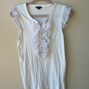 Theory white ruffle blouse